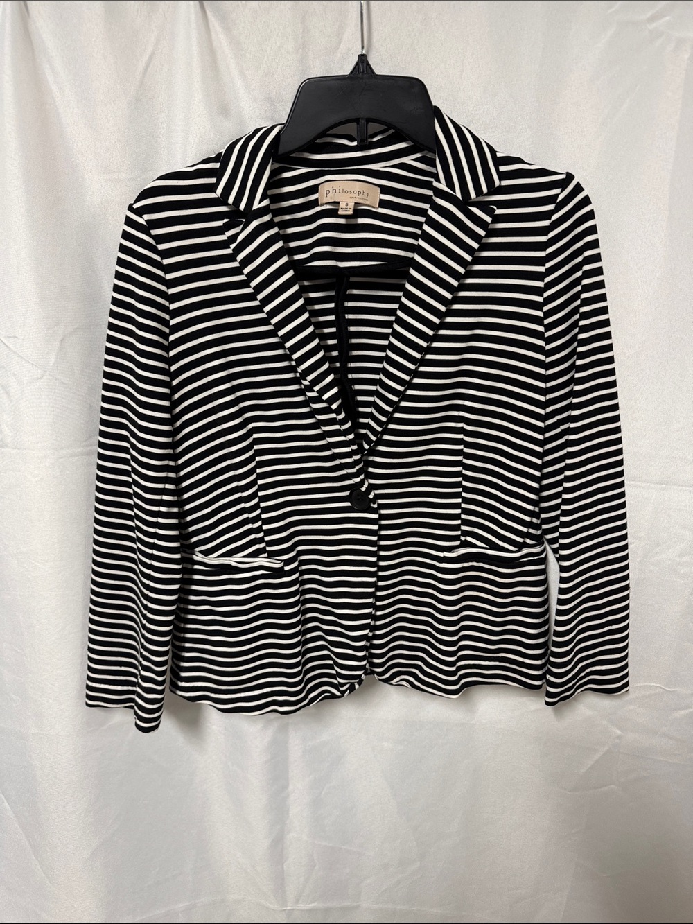 Philosophy Black and White Striped Knit Blazer